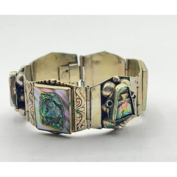 Vintage 925 Silver Abalone Bracelet - Picture 1 of 7